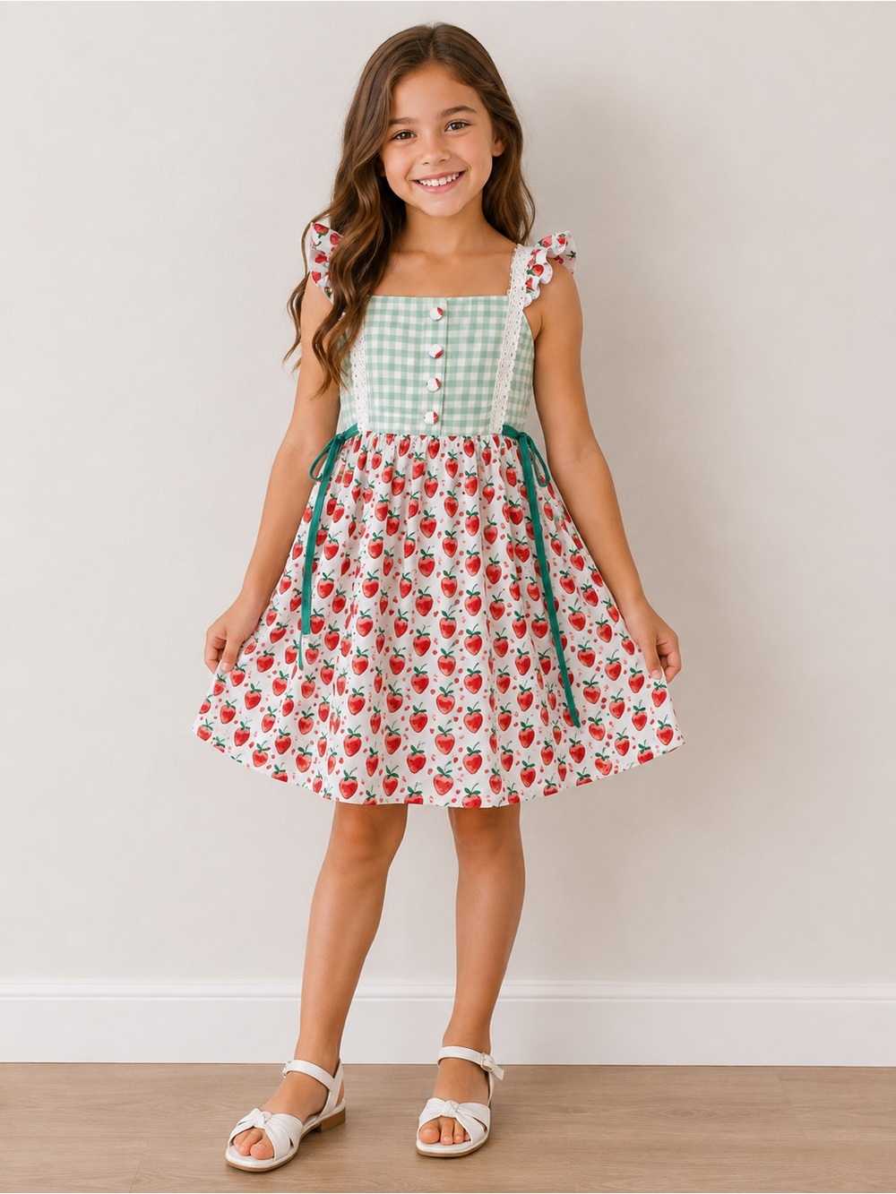 Girls Strawberry Dress Size 10 Busy Bees Smocks Boutique Gingham Back to School